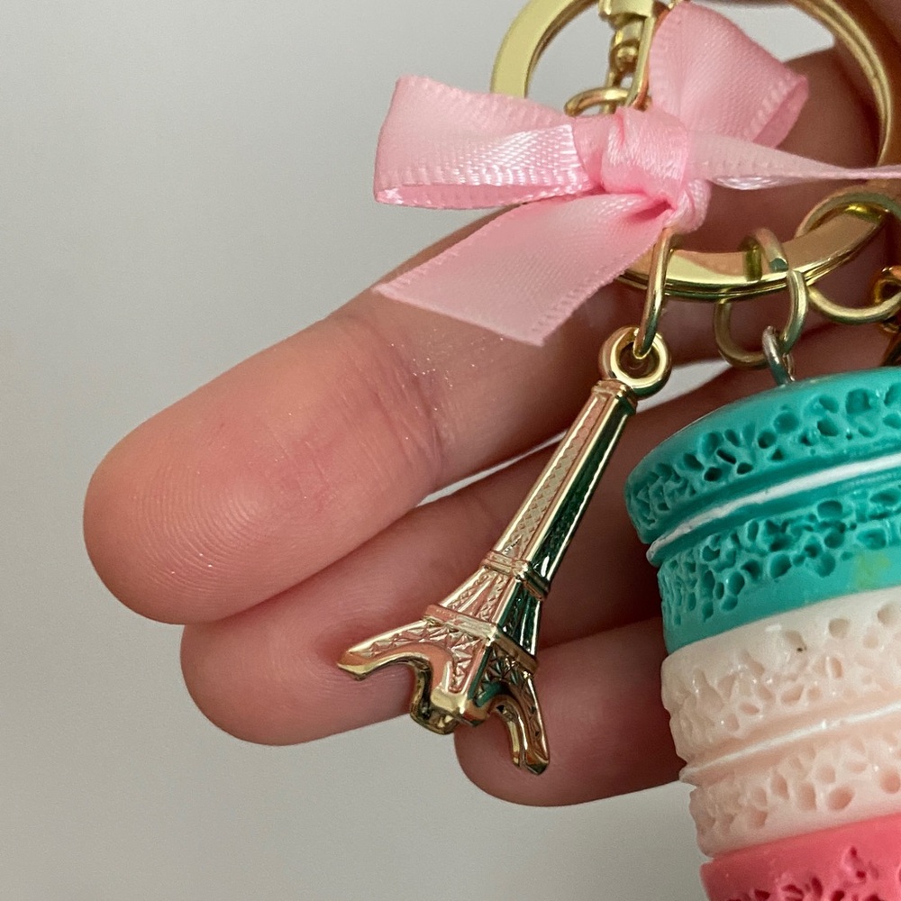 Colorful Macaron Keychain with Pink Bow - Picture 3 of 6